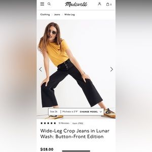 NWT Madewell black wide leg crop button up jeans!